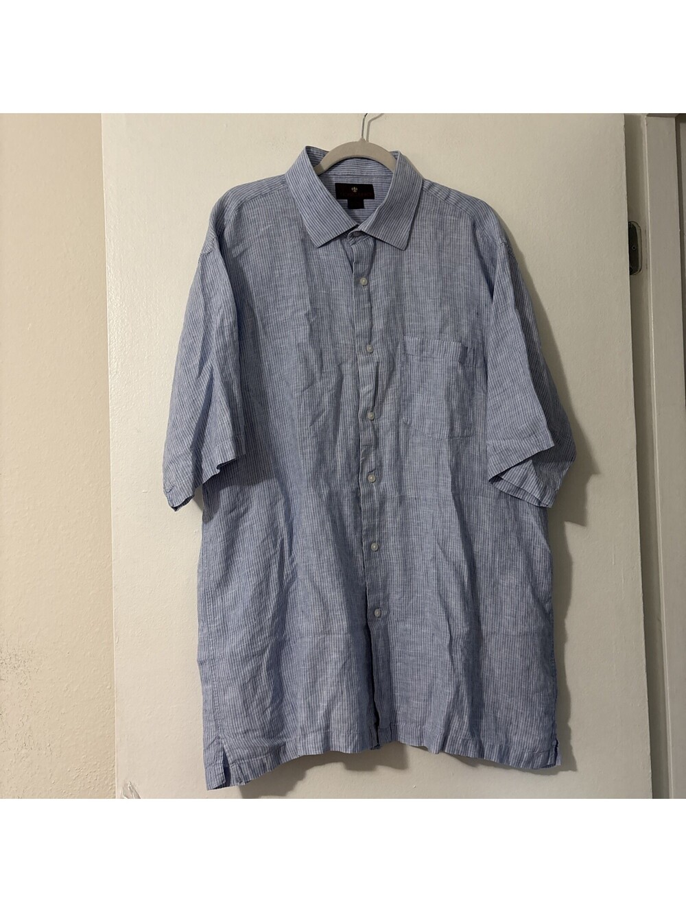 Toscano Untucked Linen Shirt Men XXL Resort SS Striped Blue Breathable Vacation